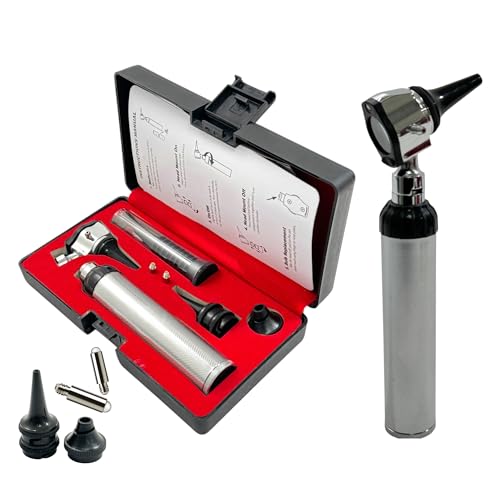 ENT Otoscope Set with 13 Piece Disposable Specula & 2 Extra LED Bulbs & Storage Hard Case - Standard-Size Otoscope | Diagnostics Examination ENT Kit