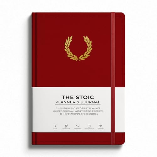 The Stoic Planner & Journal - A 2-in-1 Daily Planner and Guided Journal with Inspiring Writing Prompts - Build Productivity and a Positive Mindset - 3 Months Undated (Red)