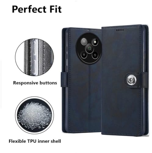 Image of SHINESTAR Leather Finish Flip Back Cover for Lava Agni 2 5G | Inside TPU & Inbuilt Stand| Stylish Button Magnetic Closure | Wallet Style Back Cover Case for Lava Agni 2 5G - Blue