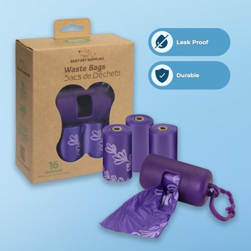 Image of Best Pet Supplies Dog Poop Bags for Waste Refuse Cleanup, Doggy Roll Replacements for Outdoor Puppy Walking and Travel, Leak Proof and Tear Resistant, Thick Plastic - Purple Lavender Scented, 240 Bags