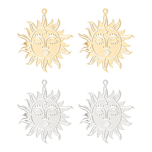 DICOSMETIC 8 Stück 2 Farben Edelstahl Anhänger Goldene Farbe Mond Sonne Gesicht Anhänger Hohl Charms Für Schmuck Armband Halskette Handwerk Herstellung Bohrung: 1.6mm Cover