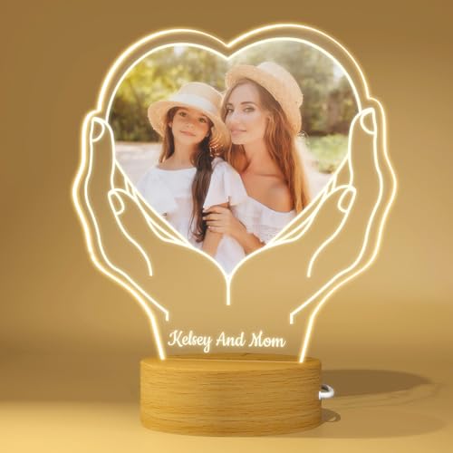 Rainsar Lampe personnalisée avec photo-Coeur Romantique 3D Cadeau -Lumineux Cadeaux pour Maman...