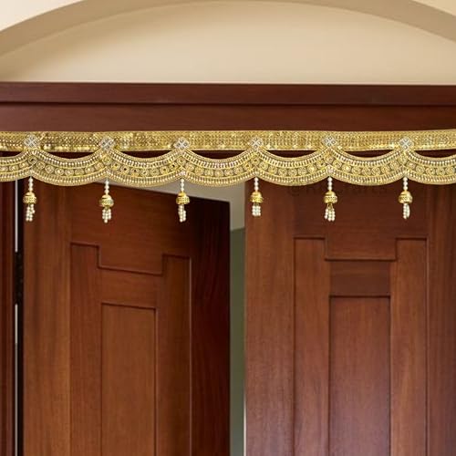 Image of Handmade Door Hanging Gold Lace Door Bandarwal Toran,Diwali Ganesh Pooja New Year Inauguration Wedding Festival Home Decor,Wall Decoration (38 Inch X 8 Inch)
