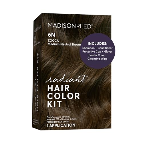 Image of Madison Reed Radiant Hair Color Kit - 6N Medium Neutral Brown (Zocca Brown), Salon-Quality Permanent Hair Dye, Superior Gray Coverage & Dimensional Color | PPD-Free & Ammonia-Free, 1 Pack