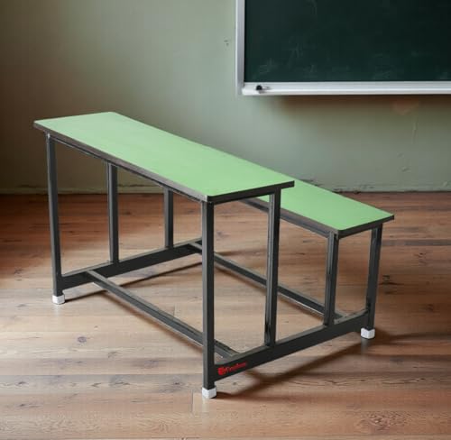 Image of GOYALSON School Home Tution College Bench Duel Desk Student Bench Cum Duel Desk Strong and Sturdy Metal Standard Structure with Wooden Top (1, Green, Medium Class)