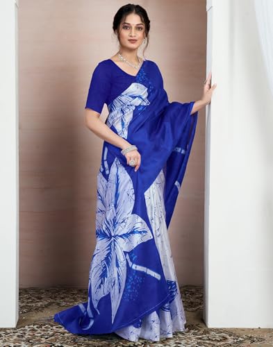 Image of SIRIL Women's Cotton Printed Saree With Unstitched Blouse Piece