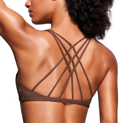 Image of CRZ YOGA Naked Feeling Criss-Cross Sports Bra | Light Support, Removable Pads, Yoga, Sleek, Strappy Back, Scoop Neck, for Women