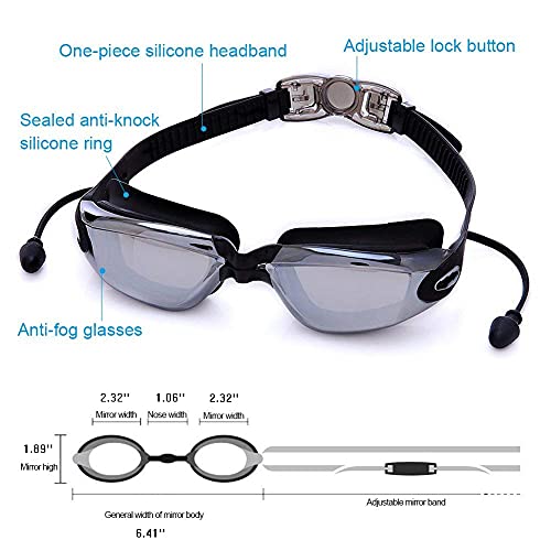 Unisex Swim Goggles with Earplug, Wide Field of View Triathlon Swimming Goggles, Comfortable No Leaking Anti-Fog UV Protection Triathlon for Adult Men Women Youth Kids - Image 3