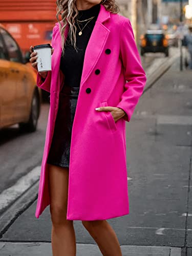 Women's Coats Women's Winter Coats Lapel Neck Double Breasted Overcoat Warmth Special Autumn and Winter Fashion Novel (Color : Hot Pink, Size : X-Small)3