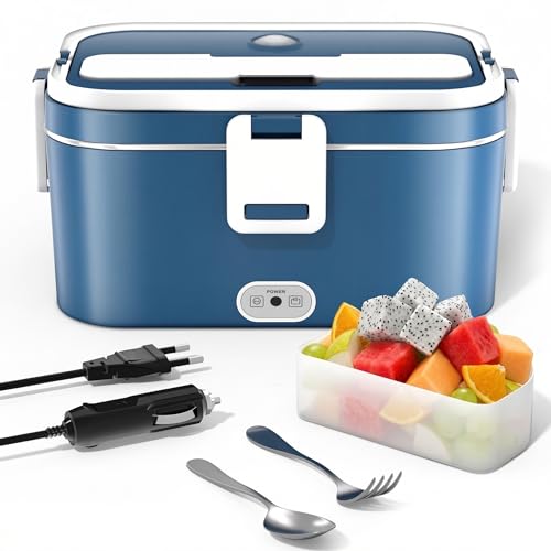 AOKBON Elektrische Lunchbox 100W 3-in-1 12V/24V/220V Lunchbox Elektrisch 1 8L Großkapazität Leicht zu Reinigen Beheizte Lunchbox Tragbare für Büro Schule & Outdoor