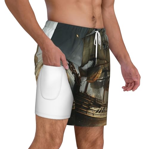 Men's Swim Trunks Quick Dry Board Shorts Cool Pirate Ship Beach Shorts with Pocket Bathing Suits for Men2