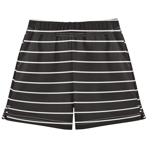 pnyoin Girl's Shorts Black Stripes Athletic Running Shorts with Pockets Size 14-15t