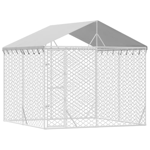 Willood Outdoor Hundezwinger mit Dach Silbern 3x3x2.5m Verzinkter Stahl