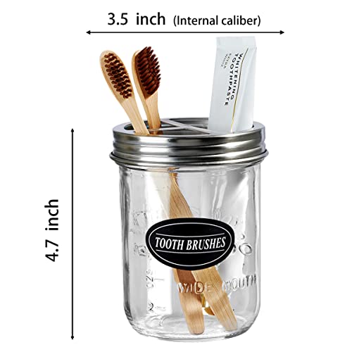 Mason Jar Toothbrush Holder - Brushed Nickel - With 16 Ounce Ball Mason Jar,Premium Rustproof 304 Stainless Steel Lid And Chalkboard Labels - Rustic Farmhouse Decor Black Bathroom Accessories #TOP2