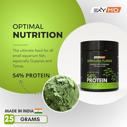 Image of Spirulina Flakes 25g Fish Food with 54% Protein for Guppy,Betta Fish,Guppy Fries,Tetra and All Types of Tropical Fishes