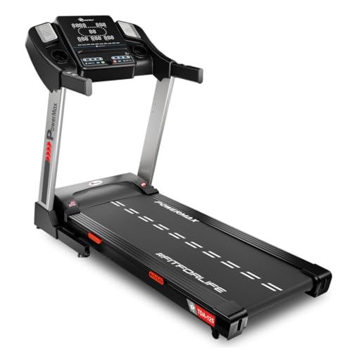 Image of PowerMax Fitness TDA-125 5.0HP DC Motorized Treadmill with Auto Incline, Max User 130kg, Running Deck 1300x460mm Vertically Foldable Machine, Top Speed 18km /hr, LED Display, ipad & Mobile Holder