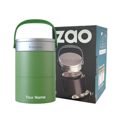Image of Headway ZAO Insulated Heavy Duty Personalized Lunchbox -2 Year Warranty Double Wall Insulated-Matte Green 750 ML | Free Foldable Stainless Steel Spoon | Pickle Box | Hot for 6 hrs & Cold for 8 hrs
