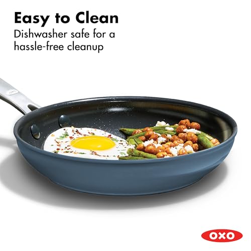 Image of OXO Enhanced 8 inch Nonstick Frying Pan Skillet, Ceramic PFAS-Free Cookware, Stainless Steel Handle, Eggs & Omelets, Dishwasher & Oven Safe, Storm Blue