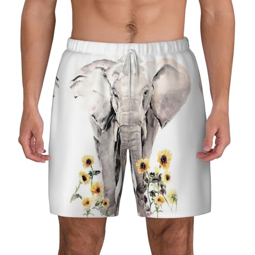 Short de bain pour homme doublé contre les irritations avec imprimé éléphant et tournesol