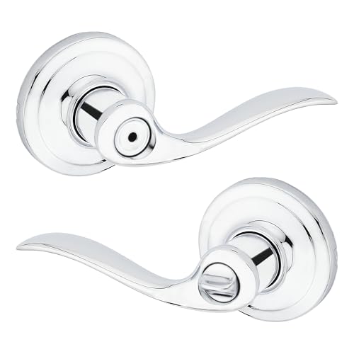 Image of Kwikset Tustin Interior Privacy Door Handle with Lock, Door Lever For Bathroom and Bedroom, Polished Chrome Reversible Keyless Turn Lock