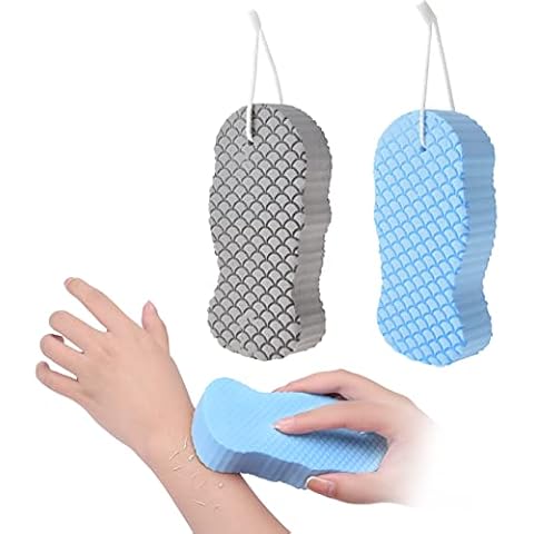 JOELELI Exfoliating Bath Sponge, 2PCS Soft Shower Sponges Dead Skin Remover Body Scrubber Spa Scrub Exfoliator for Women, Men, Kids(Blue & Grey) Cover
