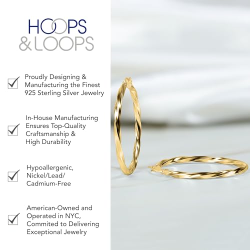 Hoops & Loops 925 Sterling Silver Hoop Earrings for Women, 14K Gold, Rose Gold Plated, Black Twisted Click-Top Round Hoop Earrings for Women, Hypoallergenic, Lightweight, High Polished Twist Design Hoops 15/20/25/30/35/40/50/60mm3