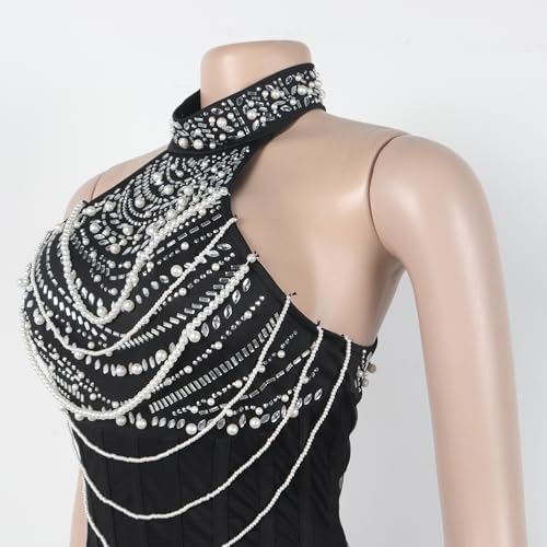 Image of PORRCEY Women's Sexy Elegant Rhinestone Bodycon Dress Hot Drilling Clubwear