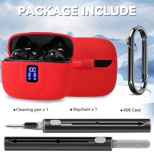 Silicone Case for TAGRY X08 Wireless Earbuds Case, Compatible with TAGRY Bluetooth Headphones True Wireless Earbuds with Keychain with Cleaning Pen - Red by Wowwat - Image 6