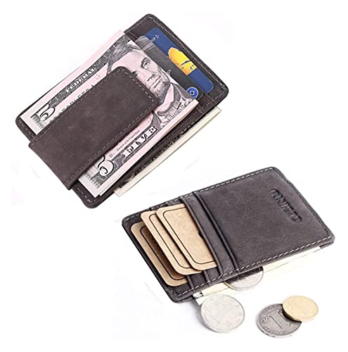 Vintage Leather Slim Money Clip Wallet Small Credit Card Purse with Coin Bag Thin Pocket Clamp Cash Holder (Black)2