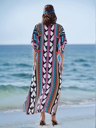 Image of IMAGEKOPE Kaftan Dresses for Women Plus Size Bathing Suit Cover up Vneck Batwing Dress Loose fit Moroccan Caftan mumu Dresses
