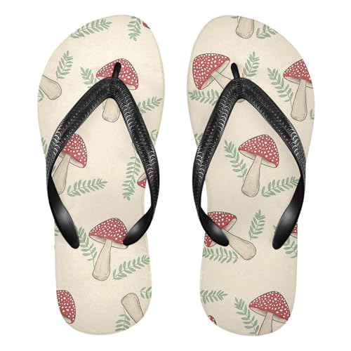 Sinestour Red Mushroom Leaves Flip Flops for Beach Thong Sandals Anti-slip Lightweight Beach Slippers for House Indoor Outdoor