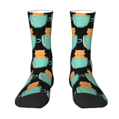 Calcetine De Negocios Gato En Una Taza De Té Mid-Calf Calcetines De Senderismo Antiampollas Medias De Tubo Medio Reforzados Calcetines A Media Pantorrilla Para Running Futbol Hombre 40Cm