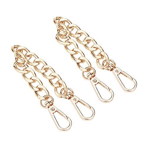 PH PandaHall Purse Extender 2 Pack 7.8 Inch Golden Aluminum Bag Flat Chain Strap with Alloy Swivel Clasps Handbag Chain Straps Metal Bag Strap Replacement Purse Clutches Handles
