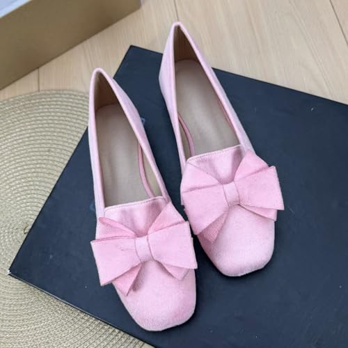 Image of WENJIAZHIZHI Square Toe Bow Ballet Slip-On | Classic Suede Finish,Chic Bow Detail,Effortless Everyday Style,Wedding Party Office,Plus Size Available
