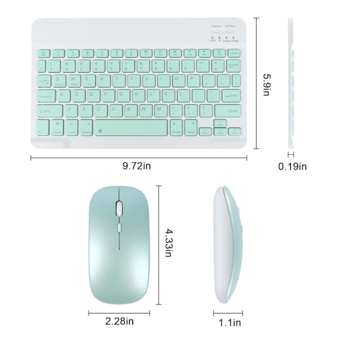 Image of Bluetooth Keyboard and Mouse Combo Ultra-Slim Portable Rechargeable Compact Wireless Mouse Keyboard Set for Pad /iPad Pro /iPad Mini /iPad Air Mac OS,Android Windows iOS and Above(Green)