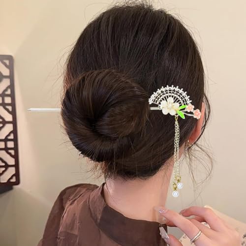 Image of SANNIDHI 3Pcs Hair Stick for Bun Stick Decorative Hair Pins with Tassel & Floral Charms, Vintage Chinese-Style Alloy Accessories for Women, Perfect for Bun & Updo Styling