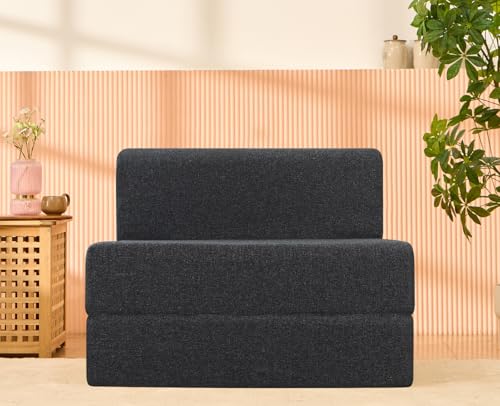 uberlyfe 1 Seater Sofa Cum Bed | 1 Year Warranty | Single Mattress | 15" Sofa Height | Jute Fabric, Dark Grey | 3' X 6' Feet