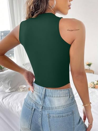 Image of LovelyWholesale Women Sexy Cut Out Crop Tank Tops Crew Neck Summer Sleeveless Top