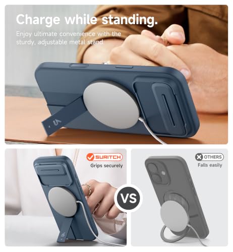 Image of SURITCH for iPhone Air Case with Camera Control Cover, Camera Slide Cover and Adjustable Kickstand, Compatible with MagSafe, Shockproof Bumper Protective Cases for iPhone 17 Air 6.5 Inch, Blue