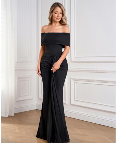 Off The Shoulder Formal Maxi Dress Fall Wedding Guest Ruched Bodycon Cocktail Party Dresses for Women 20253