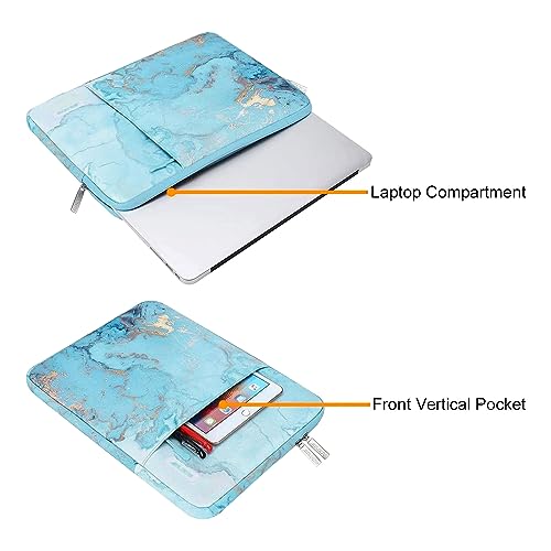 Image of MOSISO Laptop Sleeve Case Compatible with 13-13.3 inch MacBook Pro, MacBook Air, Notebook Computer, Polyester Vertical Watercolor Marble Bag, Turquoise