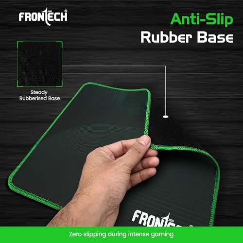 Image of FRONTECH Gaming Mouse Pad | 300mm x 250mm x 2mm | Ultra-Smooth Micro-Textured Surface | Non-Slip Rubber Base | Stitched Edges | Green & Black (MSP-0063)