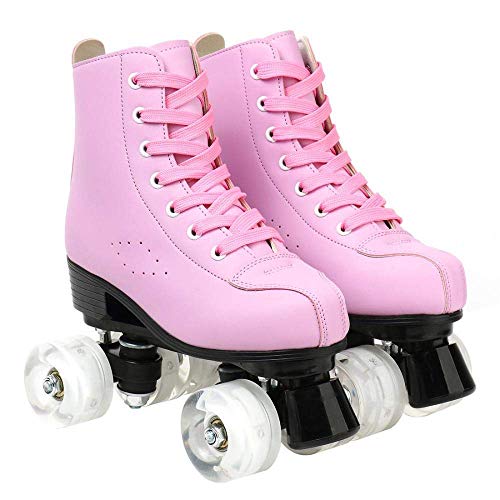 Xudrez Roller Skates For Women Men Cozy Pu Leather High-Top Roller Skates For Beginner Double-Row Pu Wheels, Professional Indoor Outdoor Roller Skates With Shoes Bag (Pink Flash,38) #TOP4