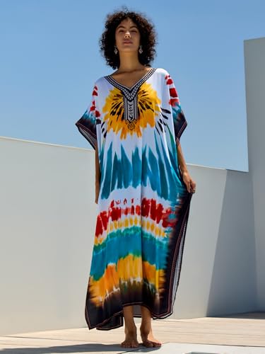Image of NFVNKJ Women's Plus Size Beach Lounge Kaftan Maxi Dress Swimsuit Coverup for Women