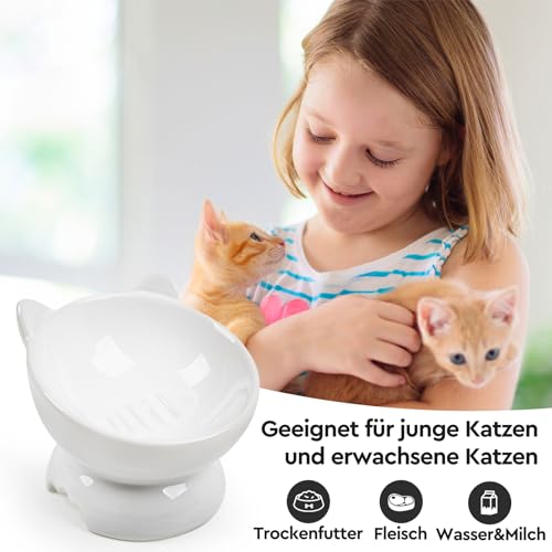 Futternapf Katze,2 Stück Katzennapf Aus Keramik Erhöhter Zervixschutz-Katzennapf Futternapf Katze Erhöht Fressnäpfe Katzen Doppel
