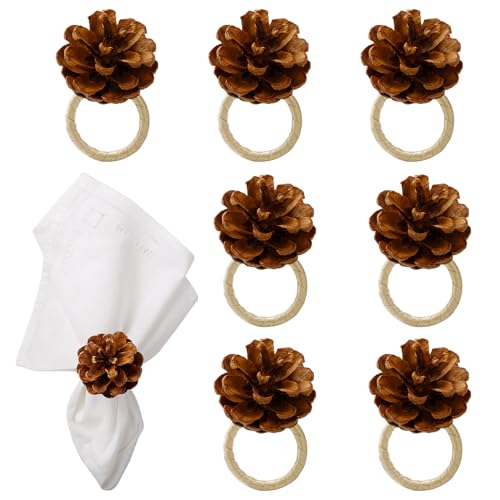 Getfitsoo Christmas Napkin Rings Set of 8, Pinecone Napkin Rings, Handmade Cloth Napkin Holder with Cloth Buckles for Christmas/Thanksgiving/Wedding Party Dinner Table Decoration