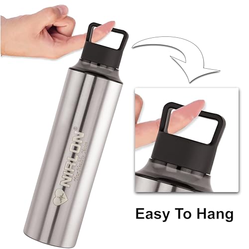 Image of NIRLON Eco Pure Single Wall Stainless Steel Water Bottle, Water Bottles For Fridge Pack of 2|Leak Proof|Office|Gym Bottle|Home|Kitchen|Hiking|Treking Bottle|Travel Bottle [Black Color|900ml]