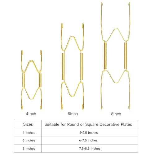 Image of 12 Piece Plate Hangers, 4 /6 /8 Inch Invisible Brass Wall Plate Hangers, Comes with 16 Piece Wall Hooks for Decorative Plates
