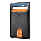 Buffway Mens Slim Wallet, Minimalist Thin Front Pocket Leather Credit Card Holder with RFID Blocking for Work Travel - Seattle Black