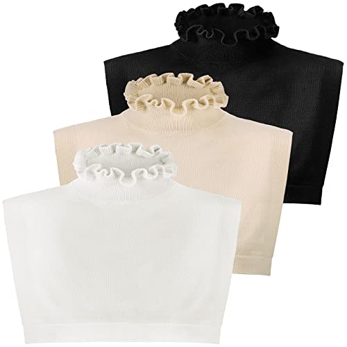 3 Pcs Detachable Collars for Women Ruffled Fake Turtleneck Dickey Collar Winter Mock Blouse Turtle Neck Fake Collar